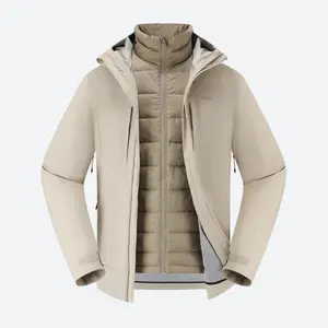 Мужская треккинговая куртка-трансформер 3 в 1 с утеплением из гусиного пуха Quechua MH900 бежевая