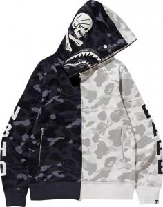 Худи BAPE x Neighborhood Split Camo Shark Full Zip Hoodie 'Black', черный