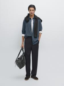 Рубашка облегающего кроя стретч Massimo Dutti, темно-синий