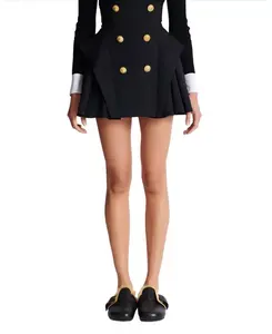 Юбка с высокой талией из зернистой ткани Balmain, черный