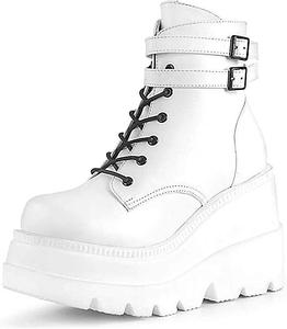 Женские боевые ботинки GUNIYIFS, панк-кожаные готические ботинки для женщин, ботильоны средней высоты с шнуровкой, на платформе с массивным клином, White