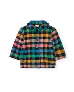 Детское пальто из шерстяной ткани в клетку для девочки Boboli, многоцветный