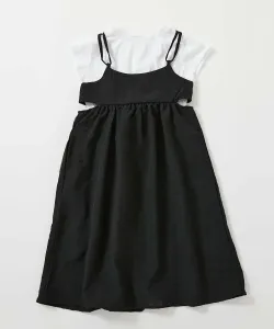 Комплект Poppoko: клетчатое платье-майка и футболка с коротким рукавом (весна/лето 2025) Devirock, цвет 001-Black