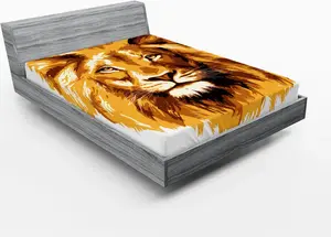 Простыня на резинке Сафари от ABAKUHAUS, иллюстрация Король Лев, самый большой кот в Африке, знаковое животное тропиков, графика, 120 x 190 см, цвет: оранжевый, белый Abakuhaus