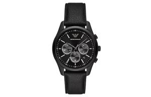 EMPORIO ARMANI Часы Chronograph Black Leather Watch, Black Dial