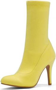 Женские модные ботильоны Joojaky с острым носком на шпильке, однотонные короткие ботинки, Yellow