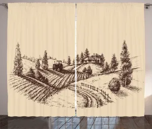 Штора ABAKUHAUS Рустикальный урожай, в деревенском стиле с антикварной гравировкой, универсальная ленточная штора для гостиной с петлями и крючками, 280 x 225 см, бежевый и темно-серый Abakuhaus