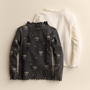 Детский сет из 2 футболок с воротником-стойкой для девочек Little Co. By Lauren Conrad, Blk Bow Print