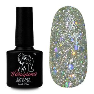 Гибридный полупрозрачный золотой лак для ногтей с голографическими блестками Haruyama 117 8 мл