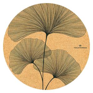 YOGATERRAE Круглый коврик для йоги из пробки и натурального каучука с ремешком для переноски и эластичным ремнем - GINKGOS