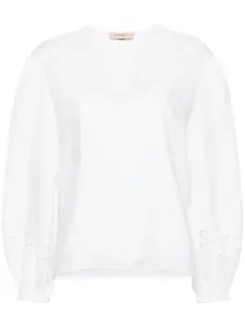 Льняная блузка с цветочной вышивкой TWINSET, белый