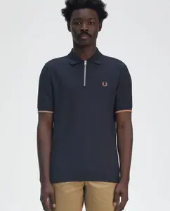 Мужское поло с коротким рукавом и молнией Fred Perry, темно-синий