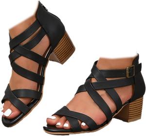 Женские сандалии с открытым носком, низким широким каблуком и ремешком на щиколотке для вечеринок, свадеб и выхода в свет Generic, Black
