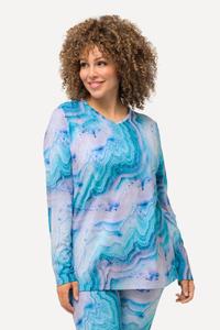 ULLA POPKEN Женская лыжная рубашка с мраморным узором и V-образным вырезом, длинный рукав