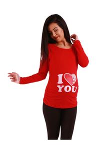 Рубашка для беременных с длинными рукавами и мотивом I Love You M.M.C., красный