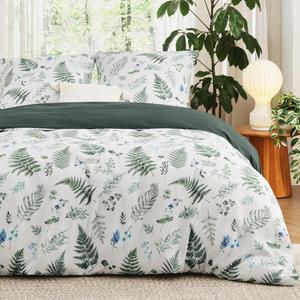 Комплект постельного белья Bedsure, 3 предмета, 155х220/80x80 см, зеленый/листья