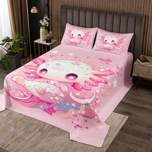 Erosebridal Комплект постельного белья Cute Axolotl с мультяшным розовым узором аксолотля и галактическими звездами в морском стиле, Lightpink