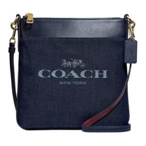 Китт Жаккард С Изысканной Кожаной Отделкой Посыльный Мешок Плечевая Сумка Через Плечо Маленький Размер Женская Джинсовый Синий COACH