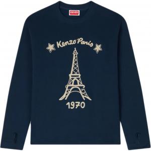 Kenzo Мужская толстовка, темно-синяя, с круглым вырезом, средней толщины, стандартного размера