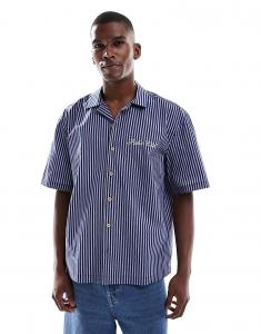 Рубашка свободного кроя ASOS DESIGN в полоску с вышивкой на груди темно-синего цвета