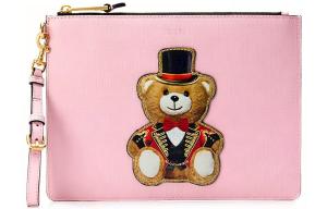 Кожаный клатч женский розовый MOSCHINO