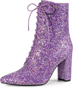 Женские блестящие ботильоны Allegra K с острым носком и устойчивым каблуком на Хэллоуин, Purple