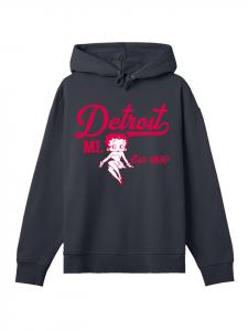 Толстовка Betty Boop Detroit MI. Основана в 1930 году, цвет: черный с оттенком. F4NT4STIC