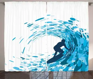 Штора ABAKUHAUS Ride the Wave Rustic, Giant Wave Athlete, универсальная ленточная штора для гостиной с петлями и крючками, 280 x 175 см, цвет: темно-синий Abakuhaus