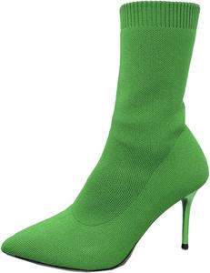 Женские сексуальные носочные ботильоны Jeesay с заостренным носком, туфли на шпильке, ботильоны средней длины, трикотажные эластичные теплые туфли…, Green