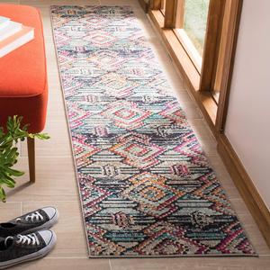 Ковер-дорожка SAFAVIEH, 67 x 427 см, Madison Collection, Black & Orange, марокканский богемный дизайн с ромбовидным эффектом потертости, без линьки и простой в уходе, идеален для помещений с высокой проходимостью в гостиной, спальне (MAD455Z)