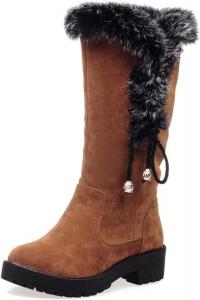 Женские зимние сапоги средней длины на скрытой платформе, слипоны, с толстым воротником из кроличьего меха, теплые, водонепроницаемые, из эластичной кожи, противоскользящие, для снега DEVILEYEZE, Suede Yellow