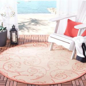 Ковер SAFAVIEH, 201 x 201 см, Washable Rug Outdoor Courtyard Collection - круглый, Natural & Terracotta, не линяет и легко чистится, идеален для патио, заднего двора, прихожей (CY2665-3201)