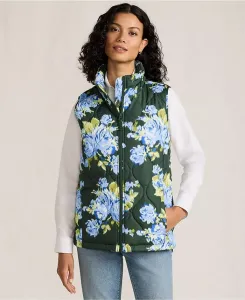 Женская стеганая утепленная безрукавка Print FeatherFree Lands' End, зеленый