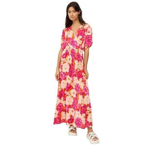 Женское трикотажное макси с завязками на спине Ellos больших размеров, цвет Pink Multi Floral