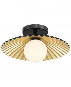 Потолочный светильник Rosa 11 1/5 см в стиле Mid Century Modern, полувстраиваемый, светодиодный, для кухни, матовая черно-золотая отделка Franklin Iron Works