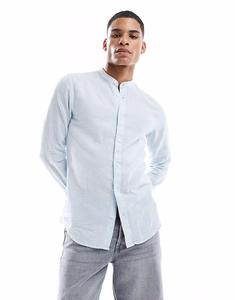 Рубашка ONLY & SONS из льняной смеси с воротником-стойкой светло-голубого цвета