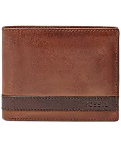 Мужской кожаный кошелек Quinn Bifold с откидным отделением для ID Fossil, коричневый