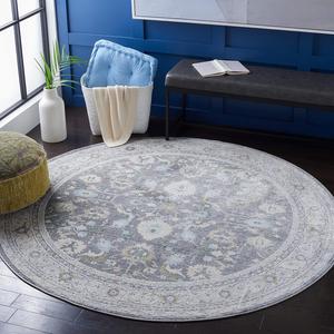 Ковер SAFAVIEH, 204 x 204 см, History Collection Round Light Grey/Dark Grey HIS578F для прихожей, гостиной, спальни или кухни