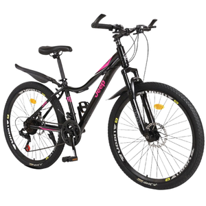 Шоссейный велосипед High Carbon Steel с дисковыми тормозами для ежедневных поездок, Unisex Jeep, 24-speed one-piece shifter черный/розовый