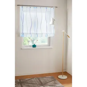 Мой дом Римская штора «Dimona», с рейкой-липучкой, прозрачная, вуаль, полиэстер, волны My Home, белый/синий