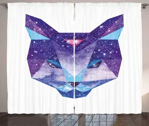 Штора ABAKUHAUS "Кошка в деревенском стиле", "Головное скопление звезд", универсальная ленточная штора для гостиной с петлями и крючками, 280 x 225 см, небесно-голубой, фиолетовый и белый