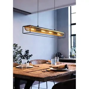 Подвесной светильник NOHALES, сталь, E27, для столовой, подвесной светильник, лампа, E27, 1 шт., размеры L112 x B17 x H150 см, черный, латунь - 4x40W, без ламп. Eglo, черный/латунный