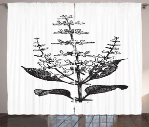 Винтажная штора ABAKUHAUS в деревенском стиле с ботаническим рисунком, одинарный органический базилик, универсальная ленточная штора для гостиной с петлями и крючками, 280 x 225 см, цвет: антрацитовый серый и белый Abakuhaus