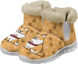 Женские зимние ботинки JoyLamoria с принтом «Счастливый Санта-Клаус», мини-ботиночки для девочек, теплые пушистые прогулочные ботинки, модные низкие кроссовки для улицы, пушистая обувь, Corgi Dog Paw Print