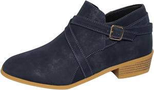 Женские ботильоны с низким каблуком, заостренным носком, из кожи, элегантные и удобные, на осень и зиму, короткие с боковой молнией, широкие, для женщин Generic, Navy