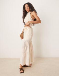 Комбинируемая фактурная многоярусная юбка макси кремового цвета Asos Design
