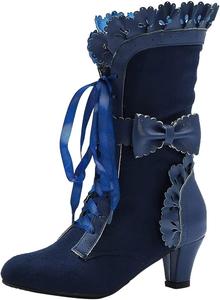 Ботинки BORAMAX с кружевами для женщин, на каблуке, черные, с милым бантом, средние по голенищу, замшевые, на шнуровке, кавайные косплей-ботинки с бантом