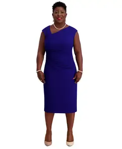 Женское платье миди с асимметричным вырезом, Regular & Plus Sizes Kasper, синий