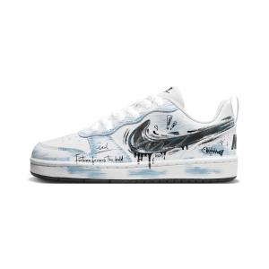 Nike Кроссовки для скейтбординга Court Borough Blue Graffiti Low top, черные, белые, синие, детские