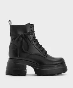 Массивные ботильоны на шнуровке Charles & Keith, цвет Black